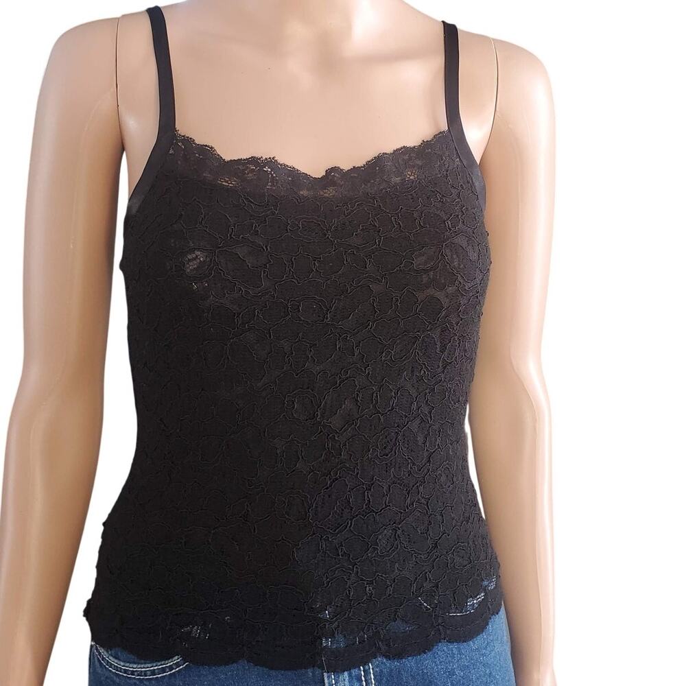 Liz Claiborne S Petite Black Lace Cami Fitted Tank Whimsygoth Y2K Goth Grunge